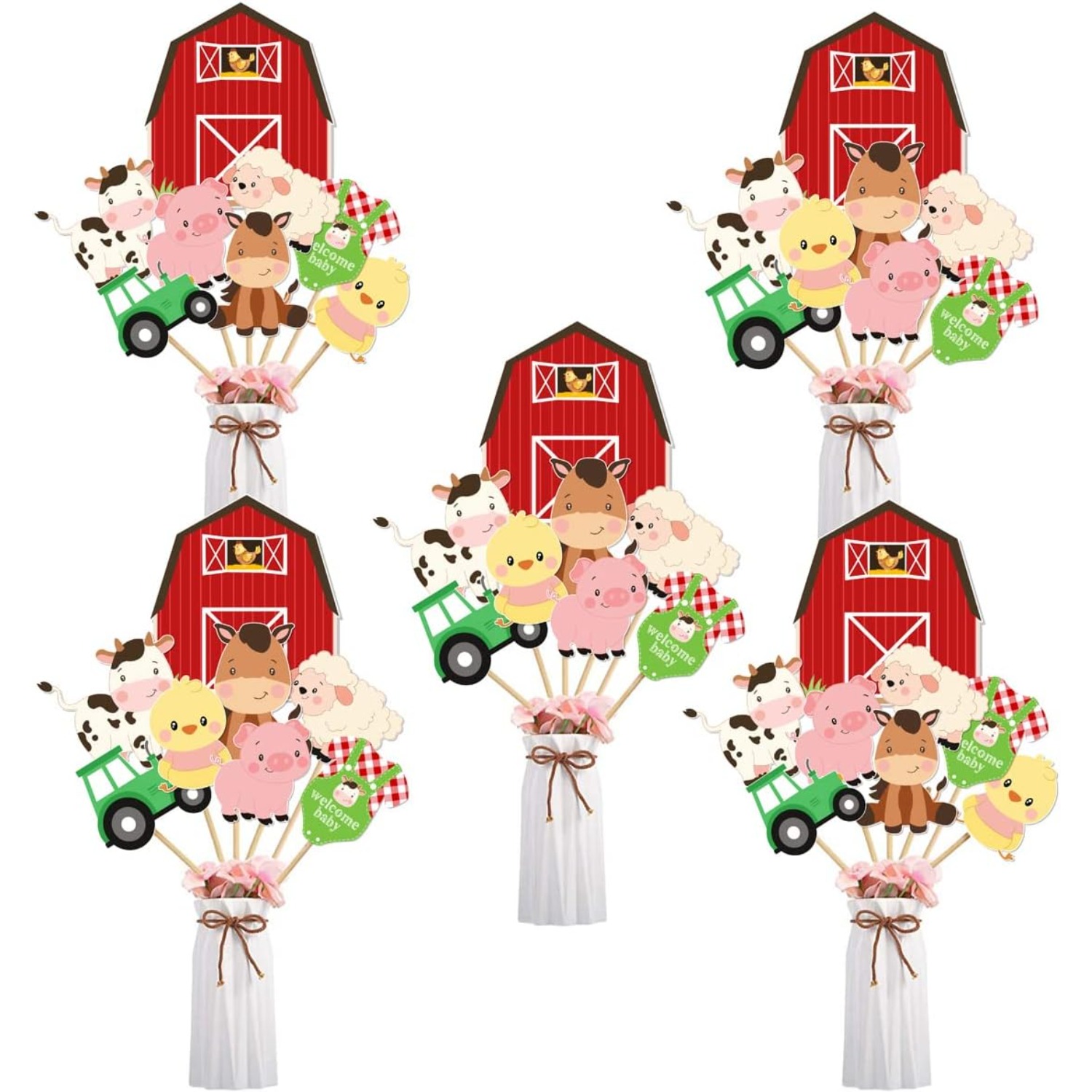 Farm Animal Baby Shower Center - Centerpiece Stick 评论和价格