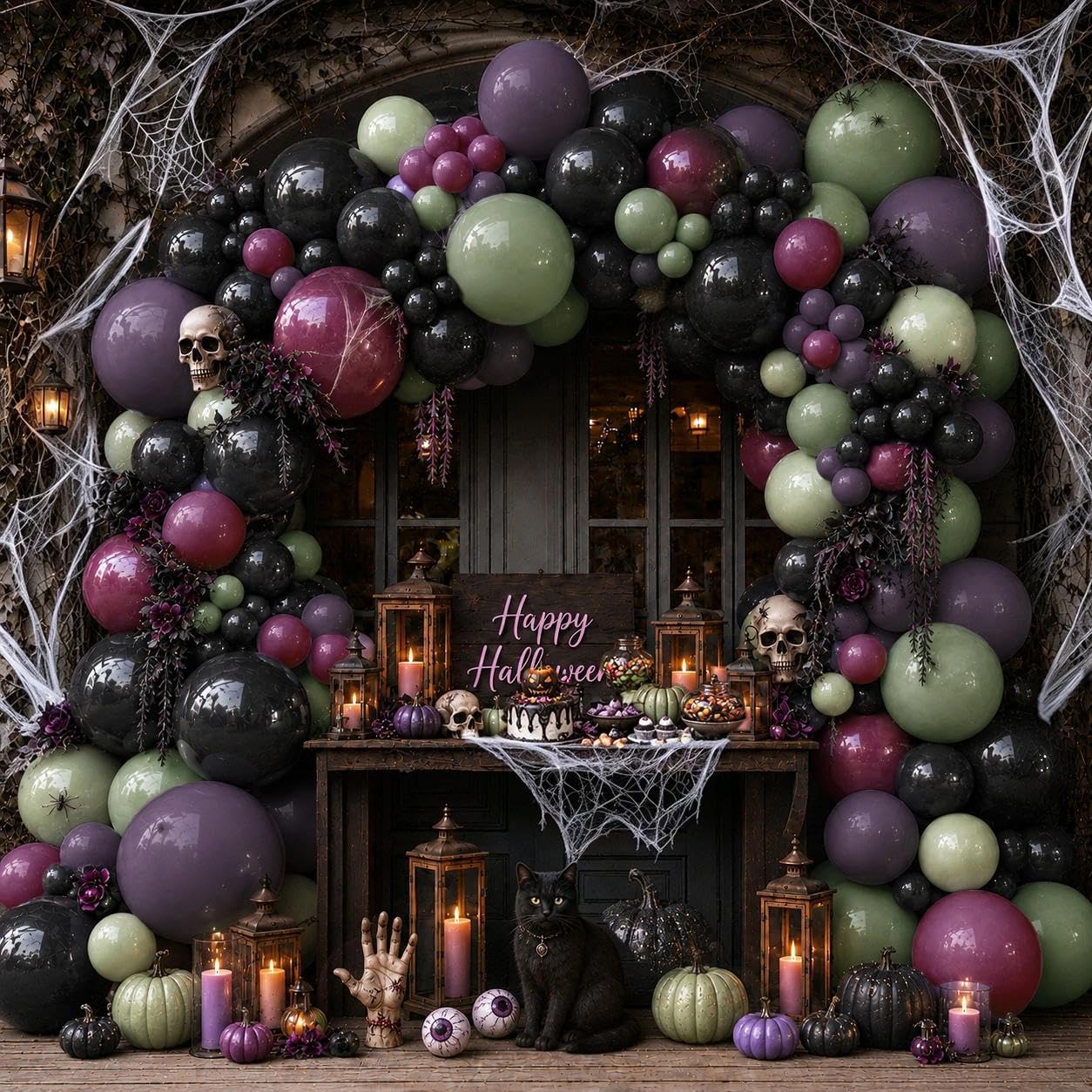 Black Purple Green Halloween S - Balloon Arch Kit 评论和价格