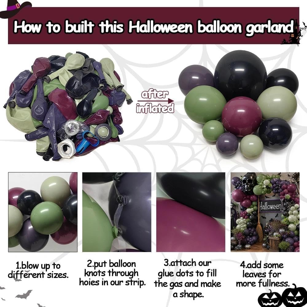 Black Purple Green Halloween S - Balloon Arch Kit 评论和价格