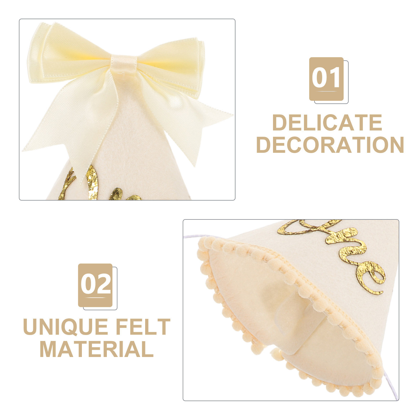 Birthday Hat Felt Bow 1St Birt - Party Hat Cone 评论和价格