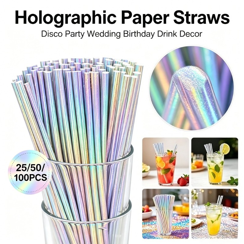 25/50/100PCS Silver Laser Pape - Paper Straw Color 评论和价格