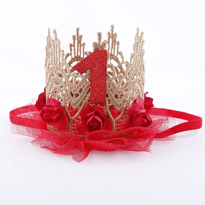 1st Birthday Crown Hat Flower  - Party Hat Cone 评论和价格